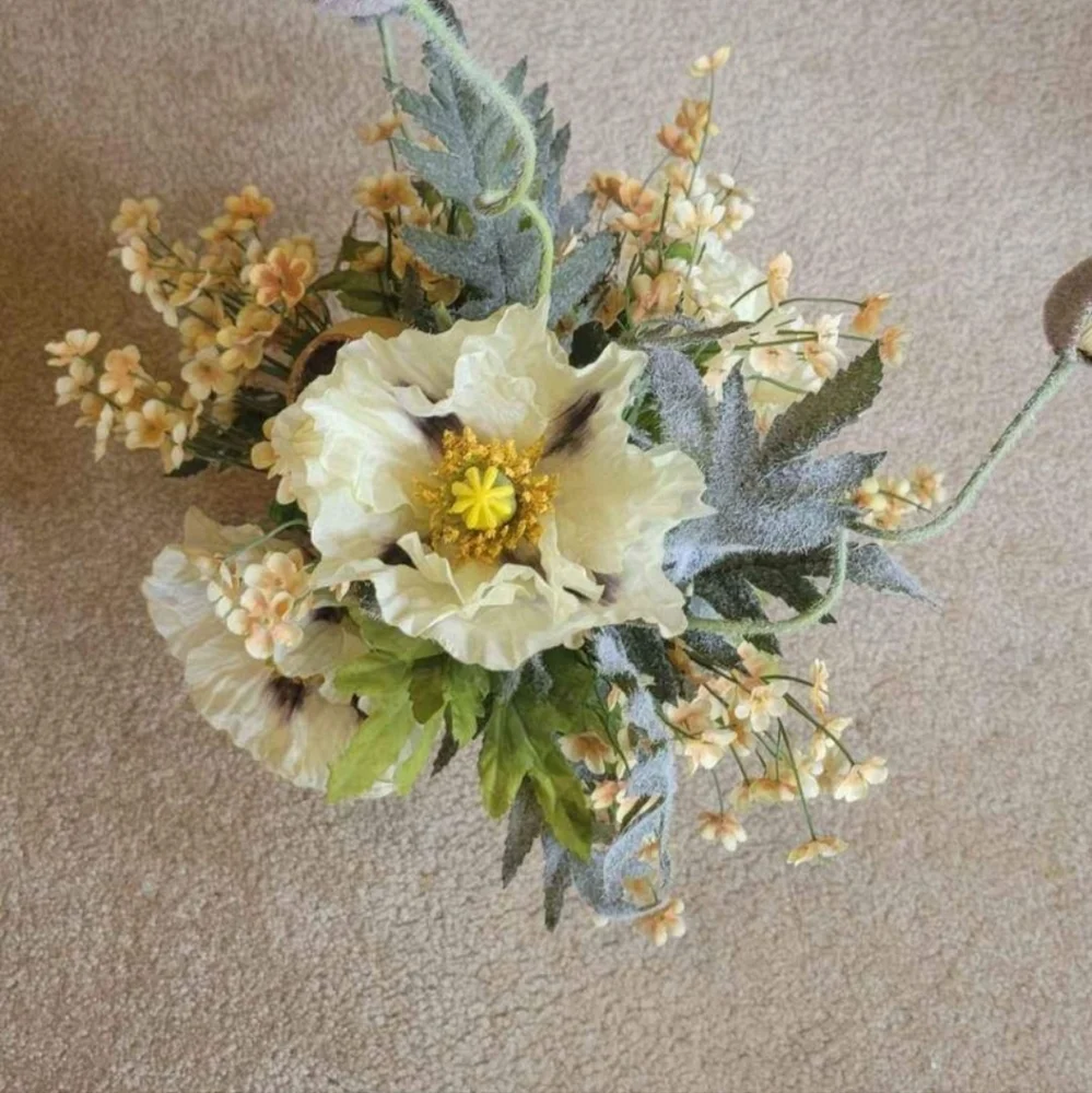 faux flower baquet with rose gold vase - Iceland poppy, primula - artificial flo